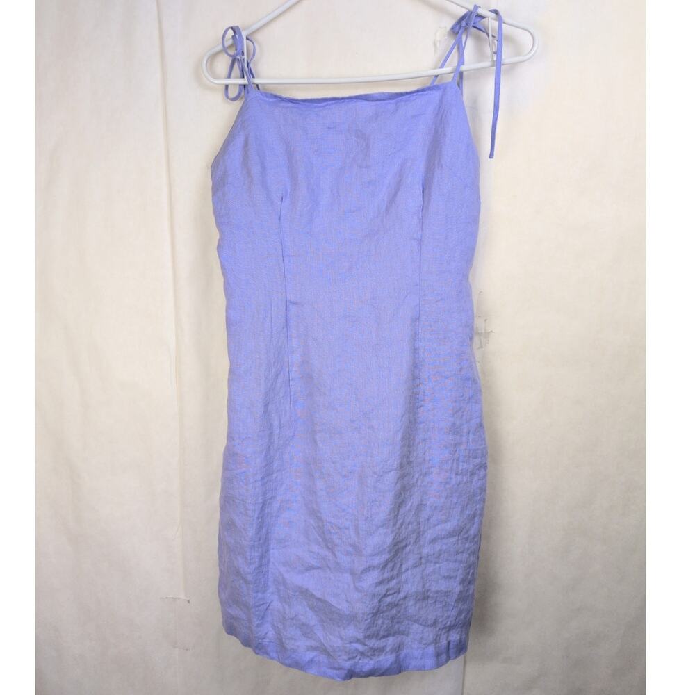 The Editors Market linen smocked back tie strap dress Size 10 Coastal Resort
